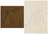 Seated Figure, Sketch and Block, two by Walter Battiss, ballpoint pen on paper; woodcut block, offered Jun 2022