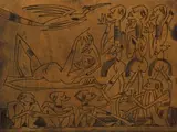 Walter Battiss, Untitled (Figures and Bird), engraved wood block