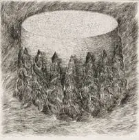 Jeremy Wafer, Tank with Trees, etching on paper