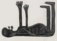 Michael Costello, Figure on its Back with Outstretched Limbs, linocut on tissue paper