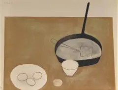 William Scott, Still Life with Frying Pan and Eggs, colour screenprint on paper