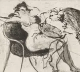 William Kentridge, Seated woman and Companion, sugar lift, spit-bite and dry point etching on paper