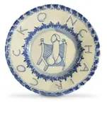 Cock on Chair, dish by Hylton Nel, glazed earthenware, sold Jun 2022