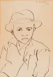 Maggie Laubser, Portrait of a Young Man in a Hat, ink on paper