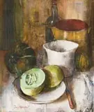 Irmin Henkel, Still Life with Melon, oil on canvas