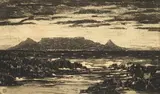 Nita Spilhaus, Table Mountain from Blouberg, etching on paper