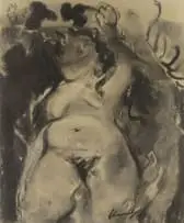 Meyer Uranovsky, Nude, charcoal on paper laid down on board