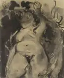 Meyer Uranovsky, Nude, charcoal on paper laid down on board