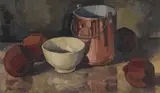 David Botha, Still Life with Vessels and Pomegranates, oil on board