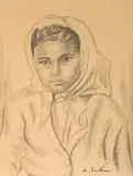Maggie Laubser, Portrait of a Girl wearing a Head Scarf, charcoal on paper