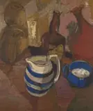 Frank Spears, Still Life with Blue Striped Jug, oil on board