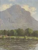 Vera Volschenk, Water with Mountains Beyond, oil on canvas
