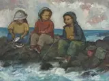 Amos Langdown, Three Children Fishing on the Rocks
