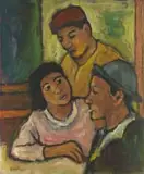 Kenneth Baker, Three Figures, oil on board