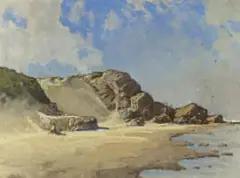 Walter Gilbert Wiles, Figures on a Beach, pastel on paper laid down on cardboard