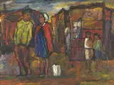 Kenneth Baker, Outside Chatting, oil on board