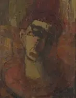 Frank Spears, Harlequin in Red, oil on board