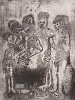 Cyprian Shilakoe, Group III, intaglio and aquatint etching on paper