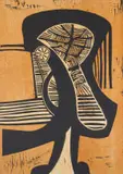 Cecil Skotnes, Abstract Composition in Orchre and Orange, colour woodcut on paper