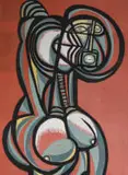 Abstract Figure by Cecil Skotnes, colour woodcut on paper, sold Jun 2022