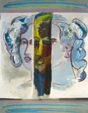 Head with Roses: Tantra Discontinuity over Self Portrait "Man 20" Curtain Face, two works conjoined by Christo Coetzee, mixed media and collage on paper, sold Jun 2022