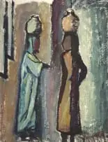 Pranas Domšaitis, Two Figures, oil on board