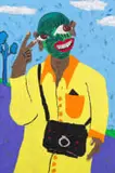 Lwando Dlamini, Kenya Mjuleni – Love and Peace, mixed media with oil, charcoal, thread and oil pastel on canvas