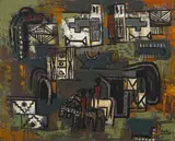 Abstract with Ndebele Motifs by Walter Battiss, oil on canvas, offered Apr 2022