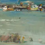 Sidney Goldblatt, Seascape with Boats, oil on board