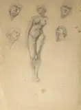 Maggie Laubser, Studies: Standing Female Nude; Four Heads, pencil on paper