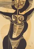 Abstract Figure by Cecil Skotnes, colour woodcut on paper, sold Apr 2022