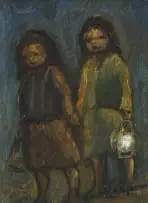 Amos Langdown, Two Girls, oil on canvas laid down on board