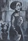 Peter Clarke, Girl with Masks, linocut and Perspex engraving