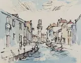 Canal Scene in Venice with Tower by Gregoire Boonzaier, watercolour on paper, sold Apr 2022