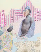 Phumulani Ntuli, At the Brow of the Hill, acrylic and transfer on canvas, unframed