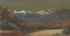 Hugo Naude, River Scene with Snow-Capped Mountains, gouache on panel