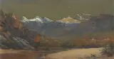 Hugo Naude, River Scene with Snow-Capped Mountains