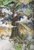 Thabo Skhosana, Pillar, etching and watercolour on paper