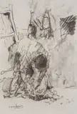 Alexander Rose-Innes, Shearing a Sheep, charcoal on paper