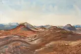 Fritz Krampe, A Pair of Oryx in a Mountainous Landscape, Namibia, watercolour on paper