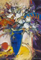 Philip Badenhorst, Flowers in a Blue Vase, oil on paper
