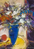 Philip Badenhorst, Flowers in a Blue Vase, oil on paper