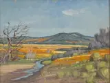 Namaqualand Landscape and Stream by Piet van Heerden, oil on canvasboard, sold Apr 2022