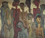Figures by Frans Claerhout, oil on board, sold Apr 2022