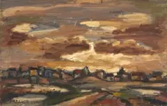 Landscape by Kenneth Baker, oil on board, sold Apr 2022