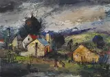 George Enslin, Cape Cottages under Stormy Skies, oil on board