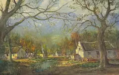 Gabriel de Jongh, Cottages in a Forest, oil on canvas