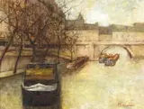 Michel de Gallard, Canal Scene, oil on canvas
