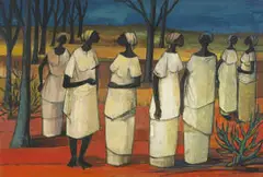 Jan Dingemans, Seven Women, oil on board