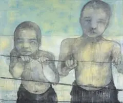 Bastiaan van Stenis, Kalahari Kids, mixed media on canvas